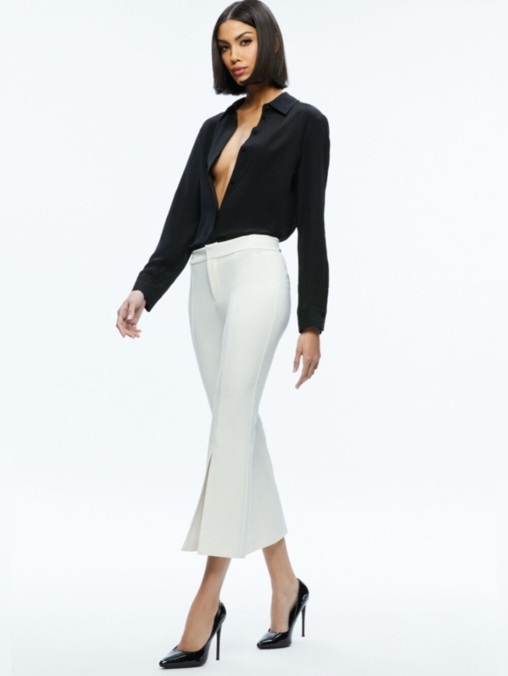 Alice + Olivia Walker Off White Slit Hem Cropped Pants size 4 - Picture 11 of 15